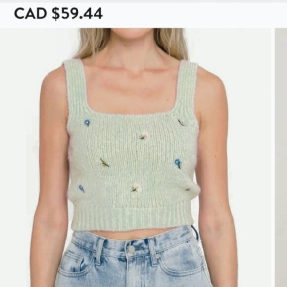 ENGLISH FACTORY Soft Green Knit Tank with Embroidered Floral Detail- Size L - Picture 15 of 15